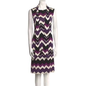 Tory Burch x Bergdorf Goodman Zigzag Stripe Silk Bow Tie Midi Dress w Belt